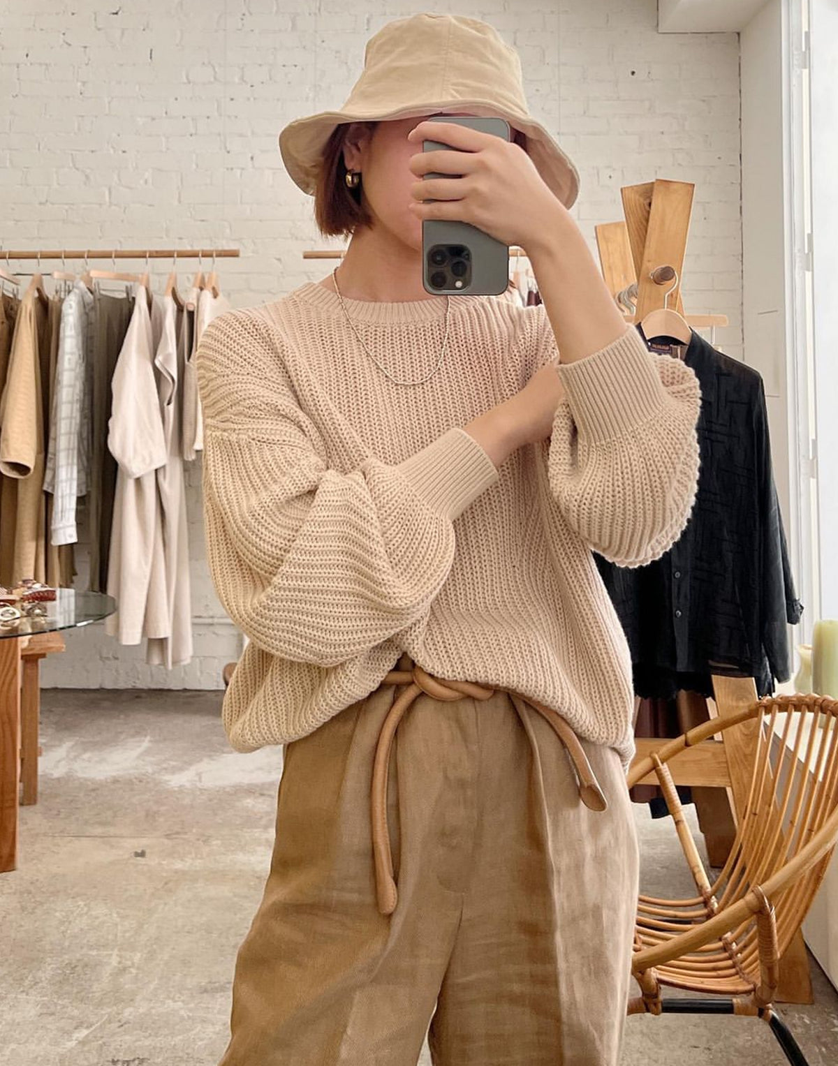 Beige Cotton & Linen Everyday Hat