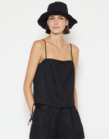 Black Cotton &amp; Linen Everyday Hat