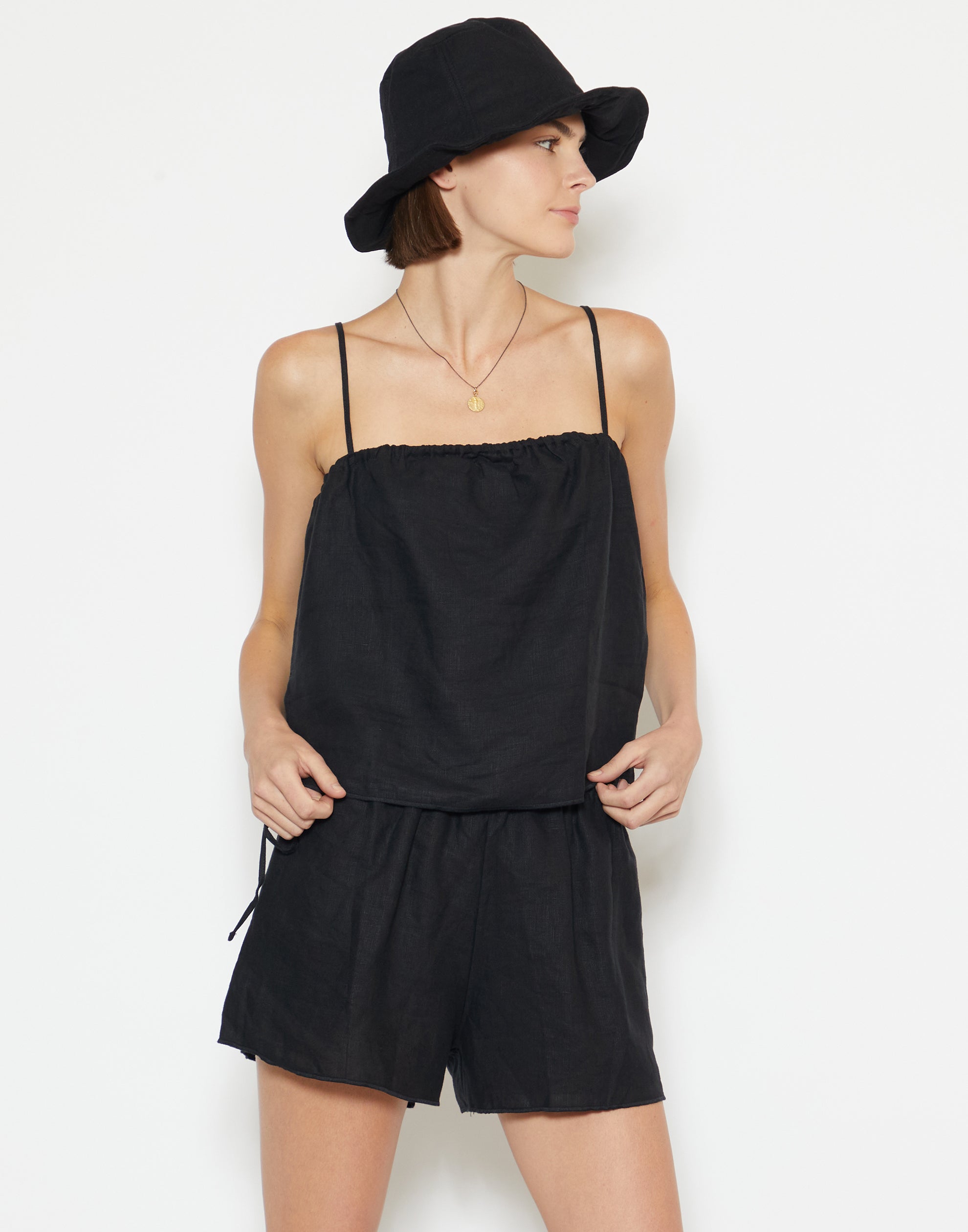 Black Cotton &amp; Linen Everyday Hat