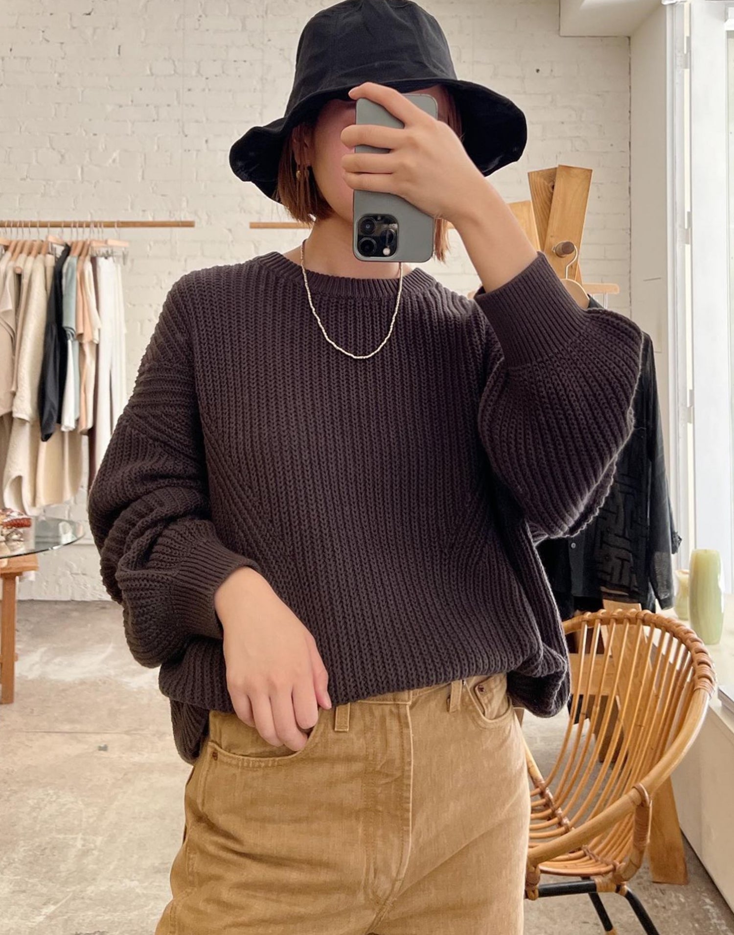 Black Cotton &amp; Linen Everyday Hat